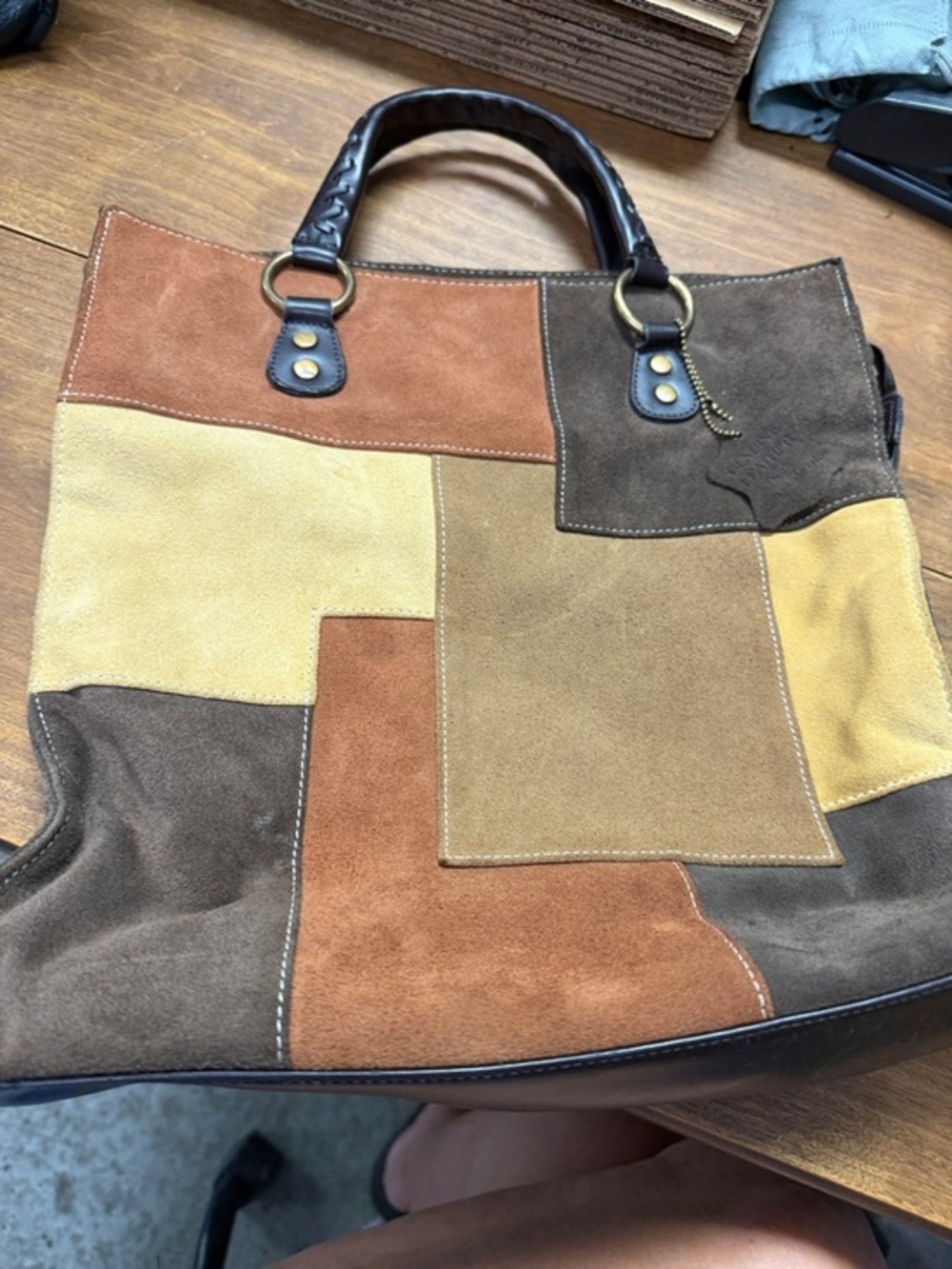 Valerie Stevens Leather Handbag 13" Purse Suede Patchwork Festival Hobo Bohemian